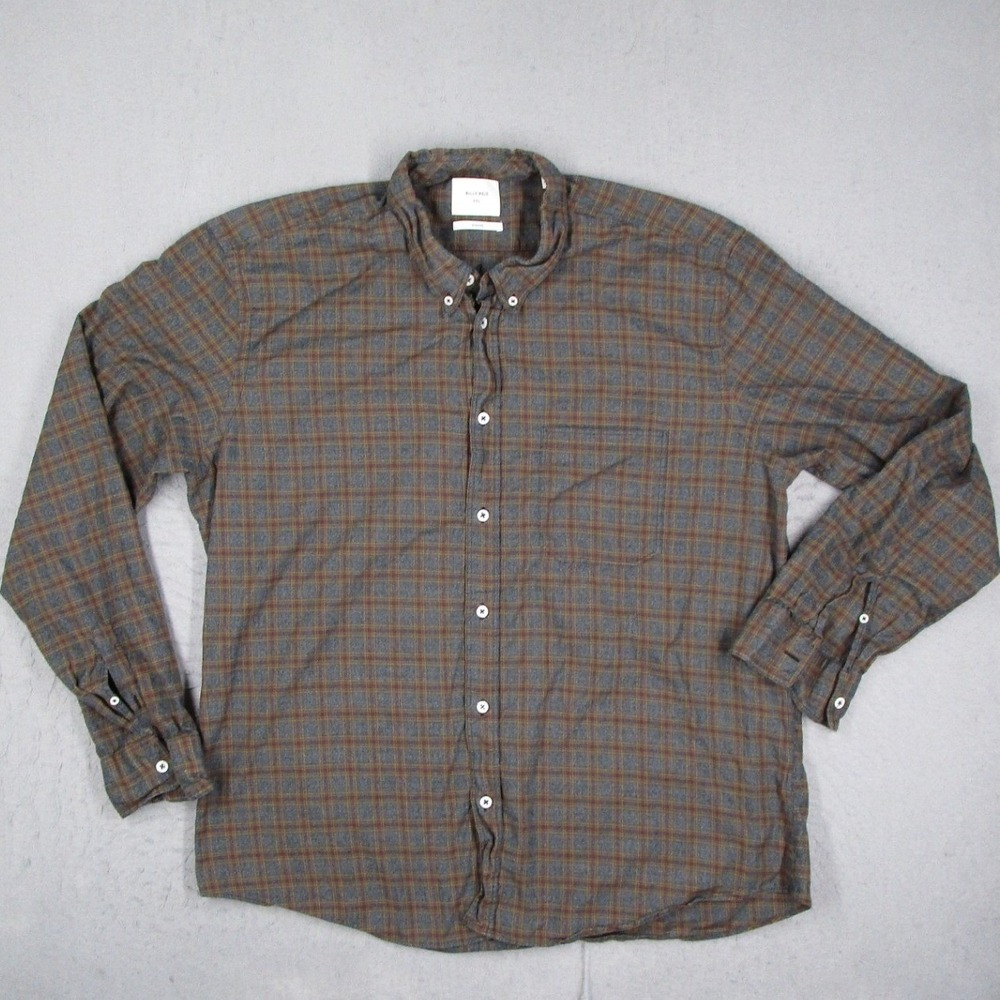 Billy Reid XXL Men Standard Fit Plaid Button Down Shirt Grey Brown Made in Italy